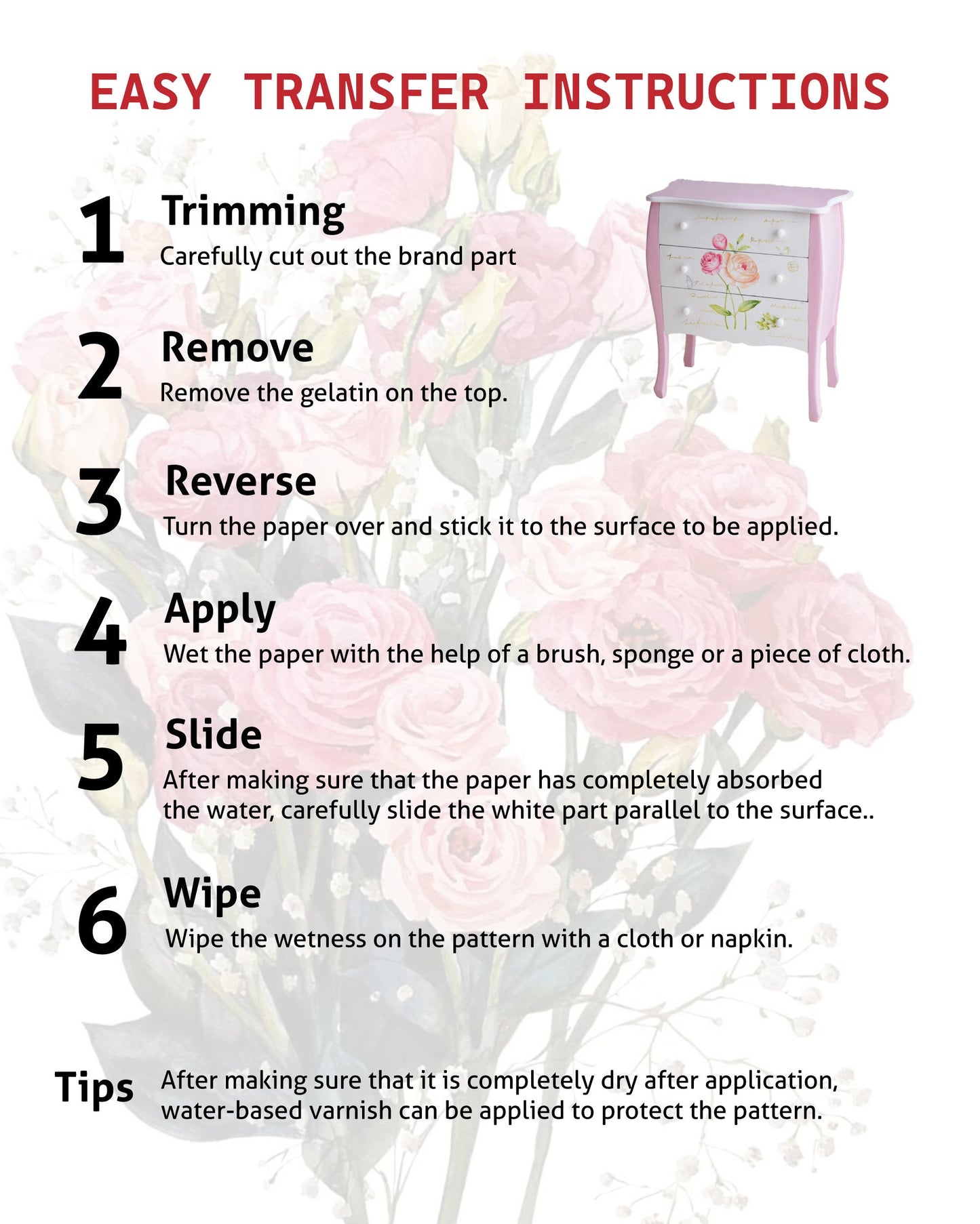 Easy Furniture Transfer - Decor Transfer - Furniture Upcycling - Floral Transfer - Country Style - Farm Life