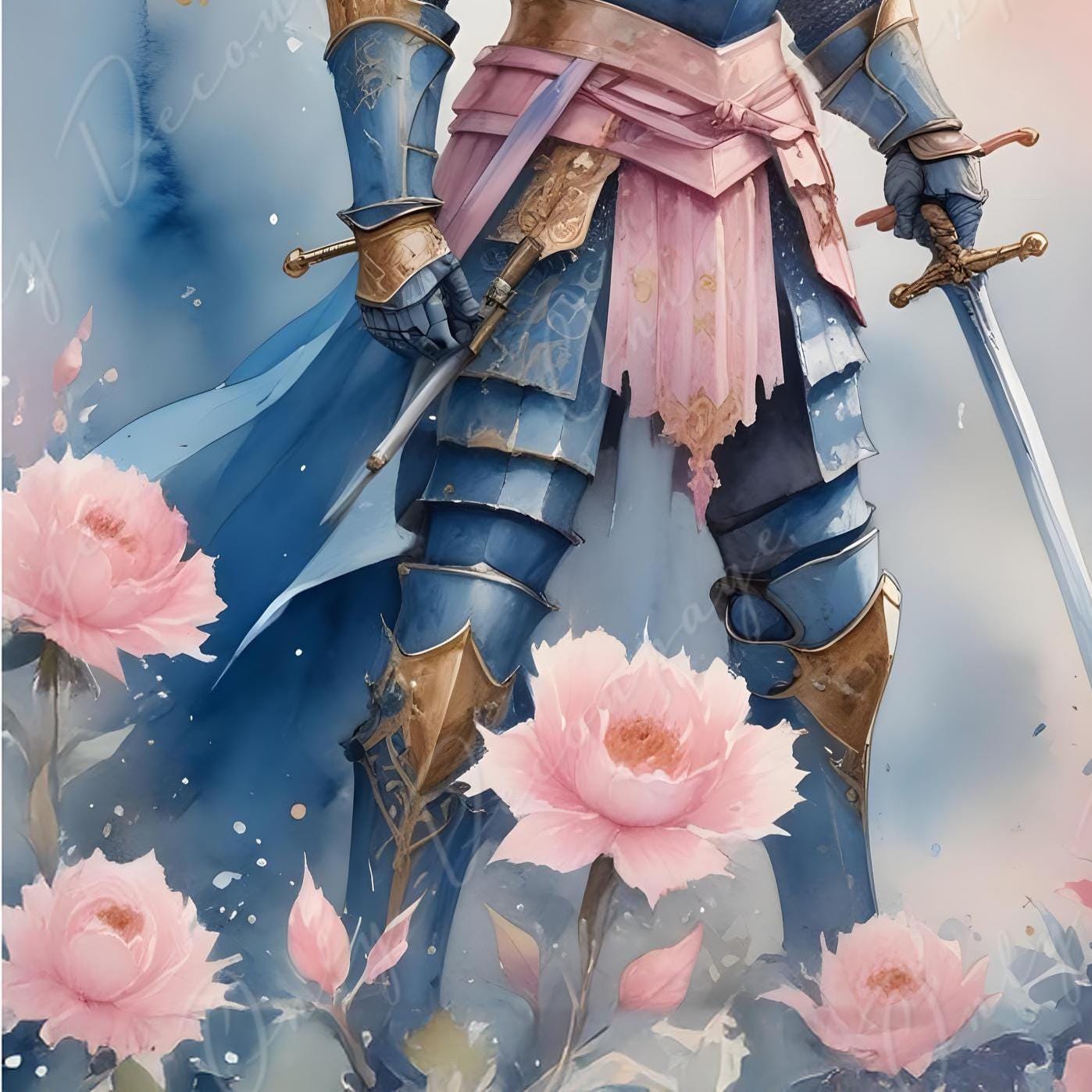 Fairytale - Large Decoupage Paper - 6 Size Options - Pinky Chivalry - Sword - Flowers
