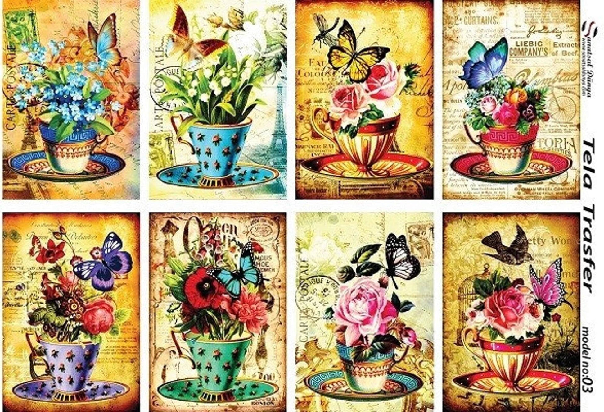 Floral - Flowers - Decorative Decoupage Paper - for Furniture - Large Size Options [ Colorful ]