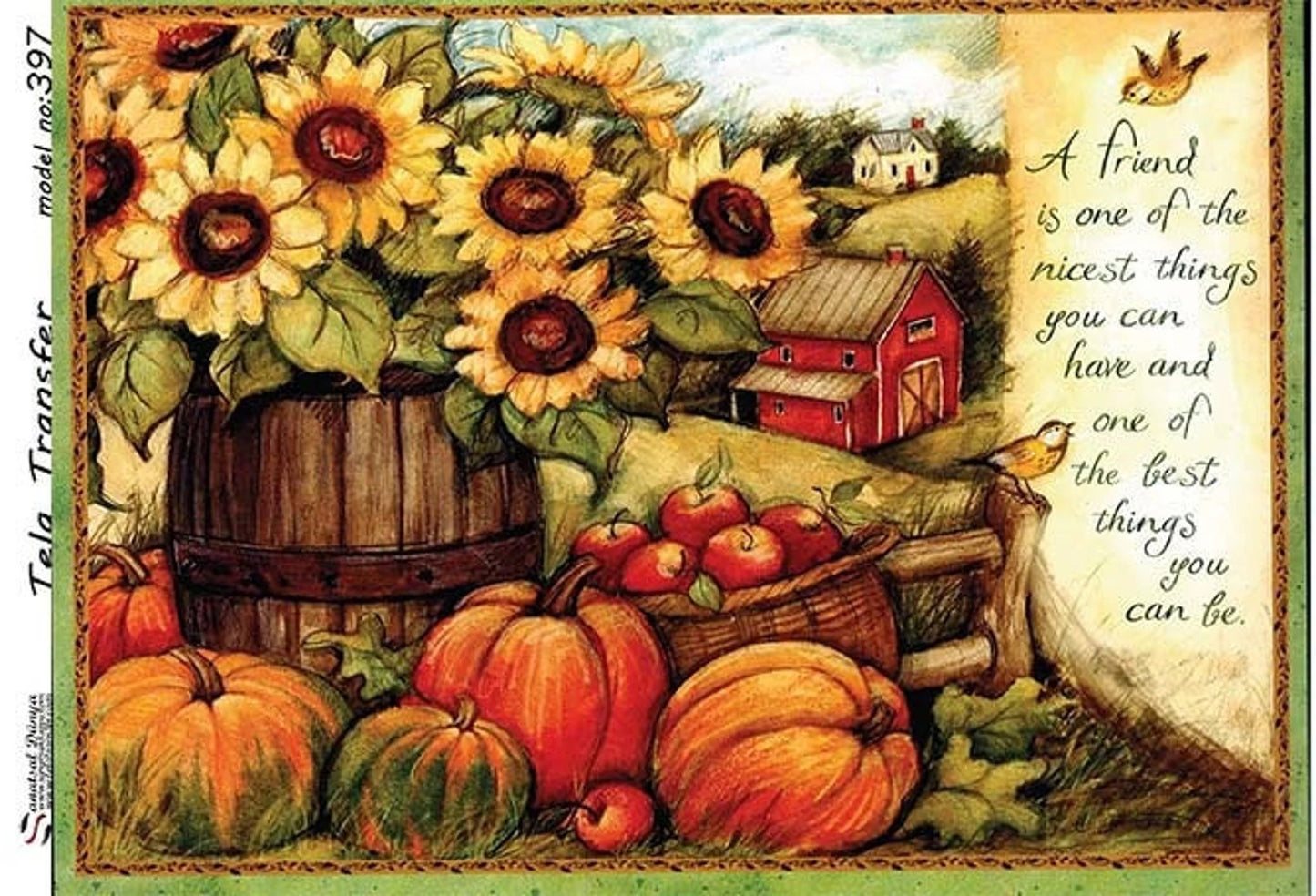 Pumpkin and Sunflower - Decorative Decoupage Paper - for Furniture - Large Size Options [ Yellow Green Orange ]