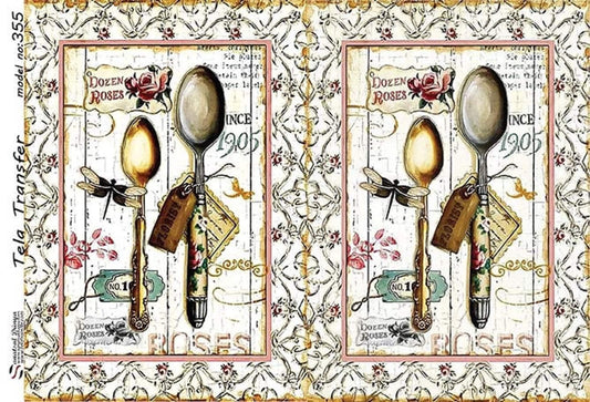 Vintage Spoon - Kitchen - Decorative Decoupage Paper - for Furniture - Large Size Options [ Colorful ]