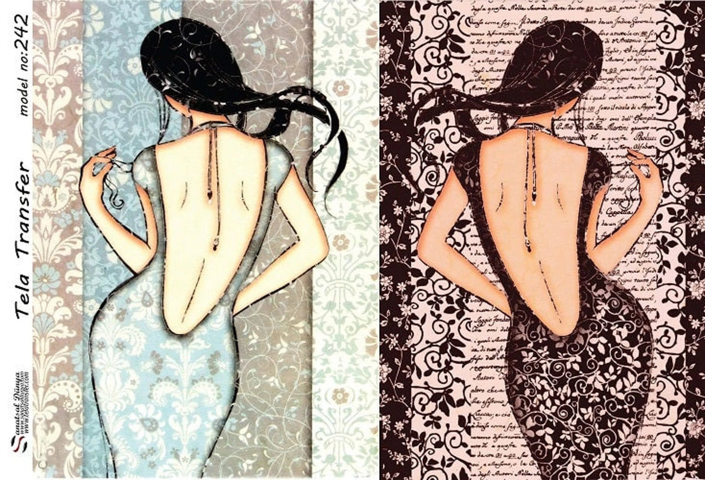 Woman - Decorative Decoupage Paper - for Furniture [ Blue Pink Black ]