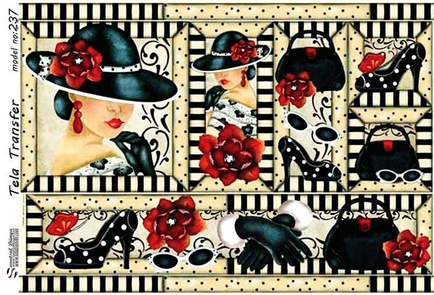 Fashion - Decorative Decoupage Paper - for Furniture - Large Size Options [ Black Green Red White ]