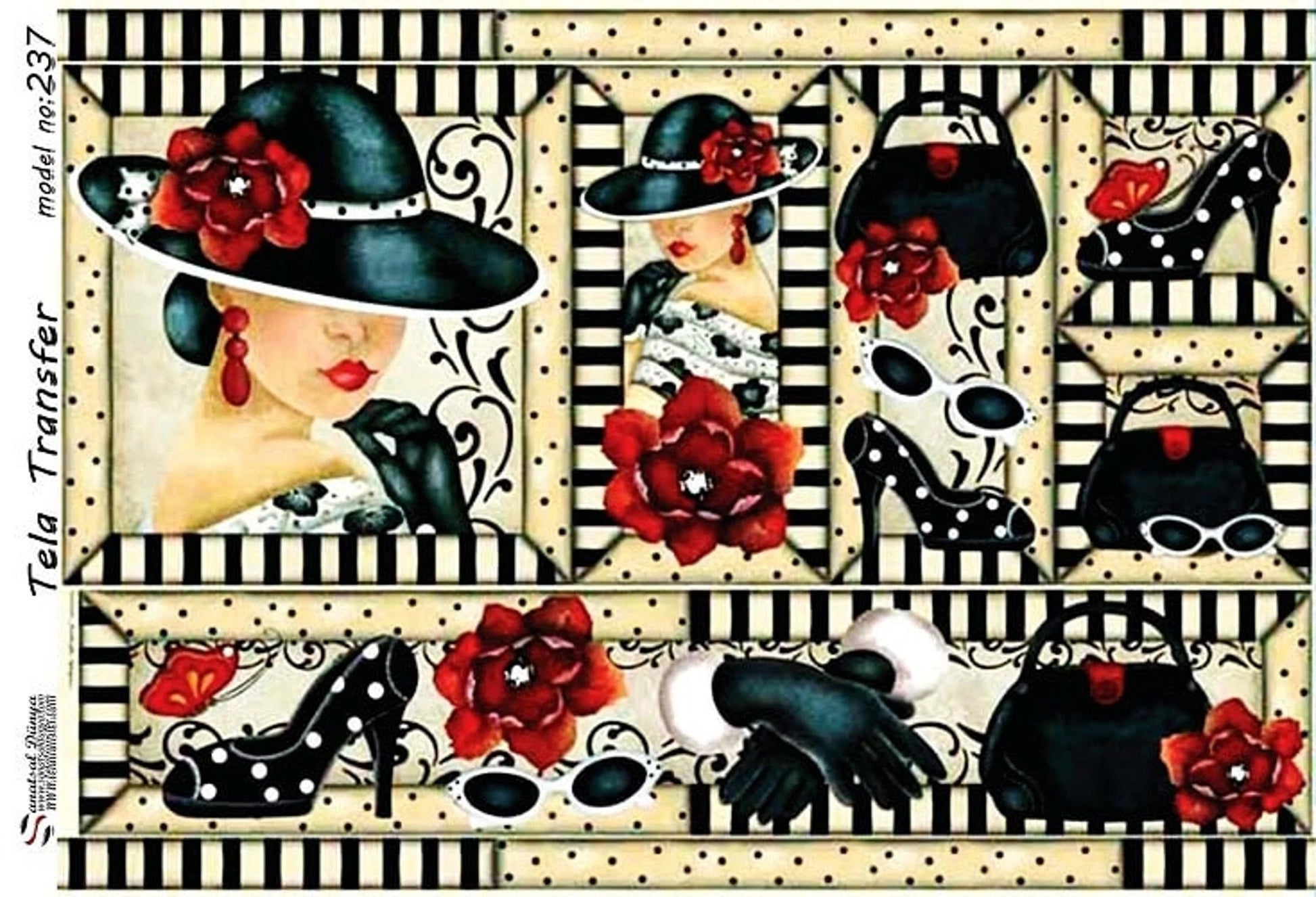 Fashion - Decorative Decoupage Paper - for Furniture - Large Size Options [ Black Green Red White ]