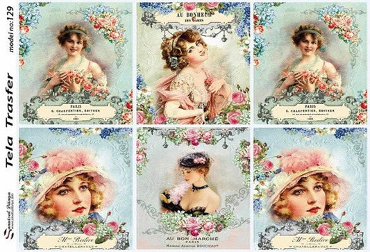 Vintage Pattern - Decorative Decoupage Paper - for Furniture - Large Size Options [ Blue Pink Green ]