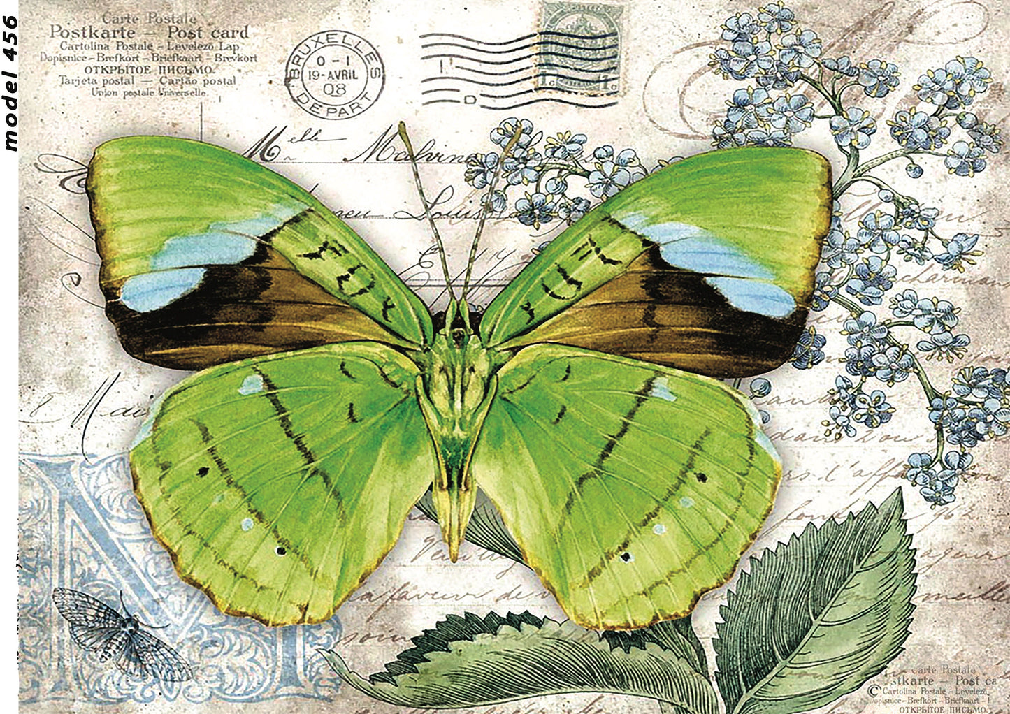 Green Butterfly - Decorative Decoupage Paper - Mulberry Tissue - Paper for Renovation - 1 A3 Sheet