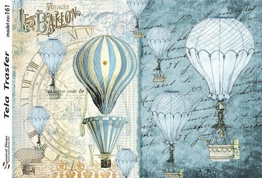 Air Balloon - Decorative Decoupage Paper - for Furniture - Large Size Options [ Blue Beige ]