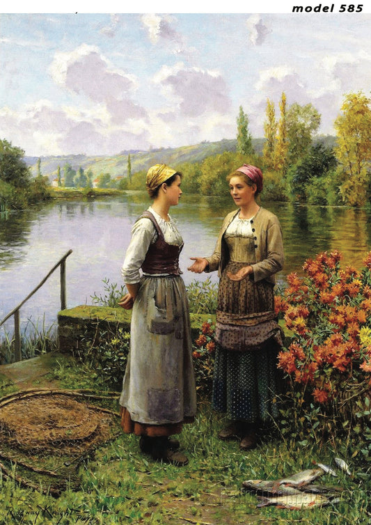 Women - River - Pastoral - Flowers - Decorative Decoupage Paper - Paper for Renovation - Big Size Options