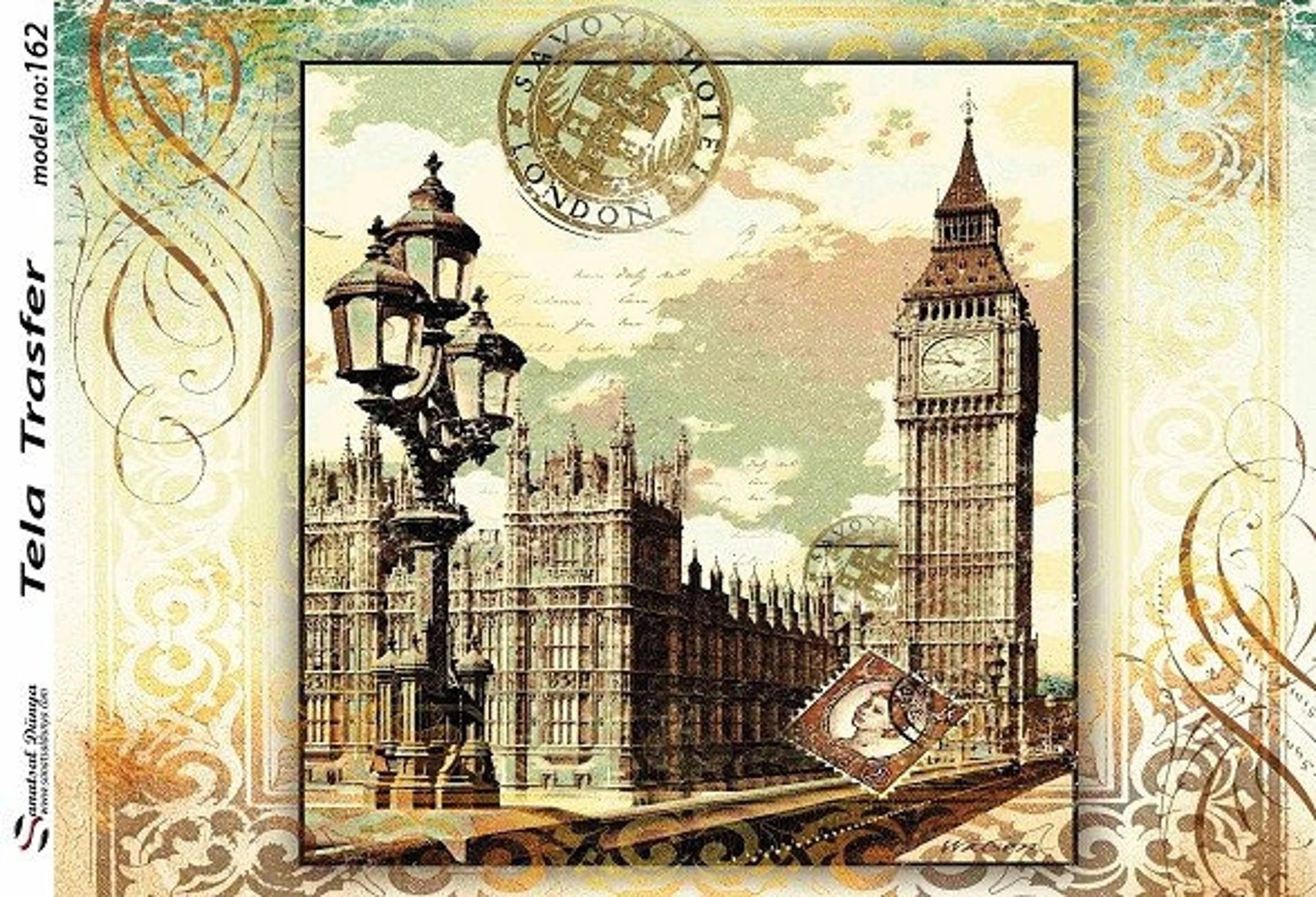 London Large Ben - Decorative Decoupage Paper - for Furniture - Large Size Options [ Green Brown ]