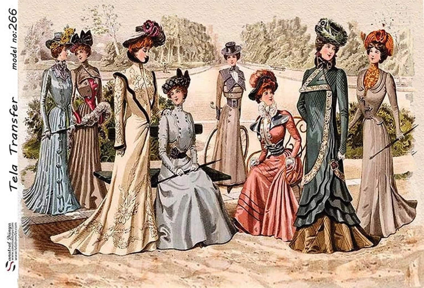 Ladies with Retro Suits - Decorative Decoupage Paper - for Furniture - Large Size Options [ Beige Pink Green ]