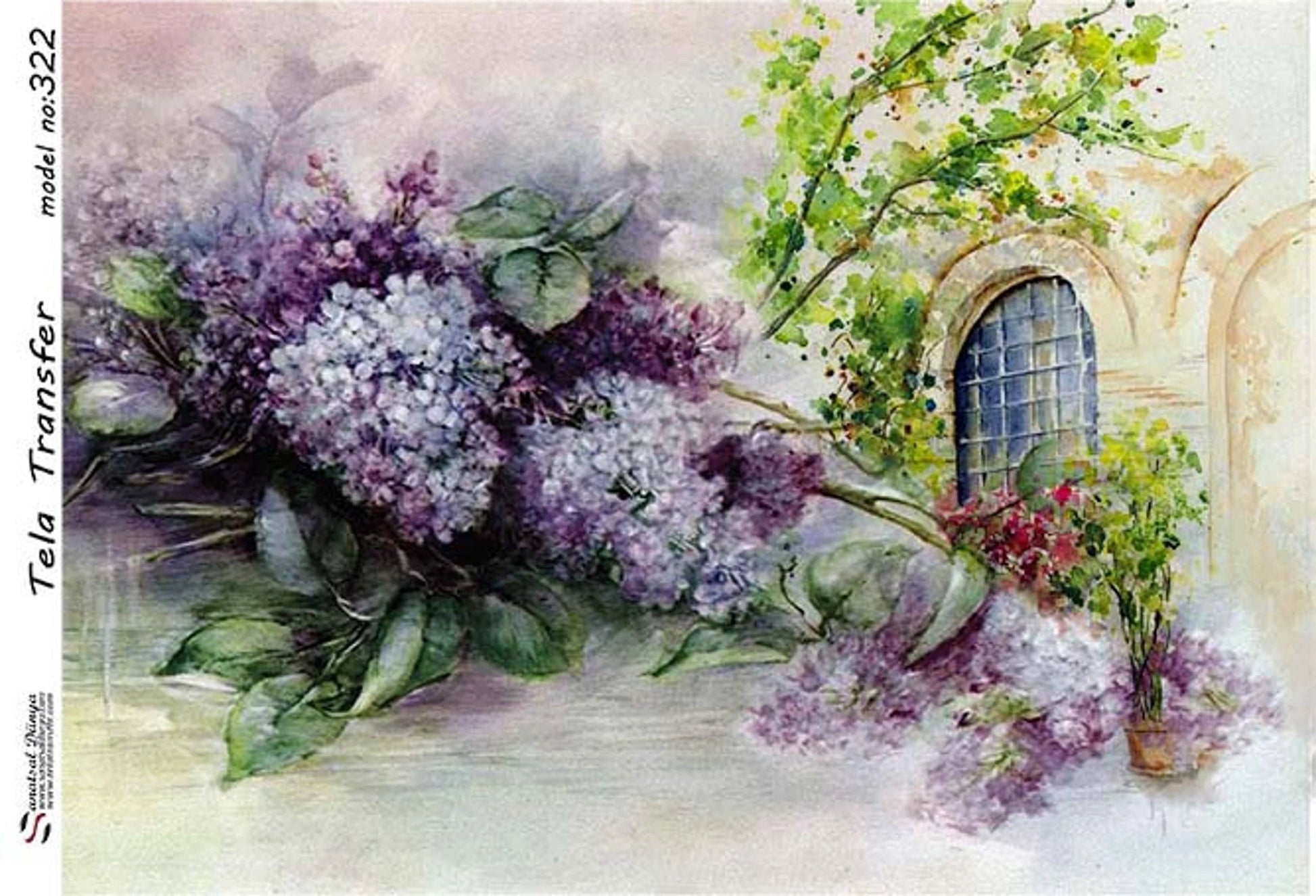 Floral Oil Painting - Decorative Decoupage Paper - for Furniture - Large Size Options [ Purple Green Blue ]