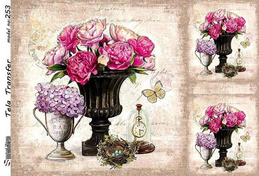 Vintage Floral - Decorative Decoupage Paper - for Furniture - Big Size Options [ Pink Purple Black ]