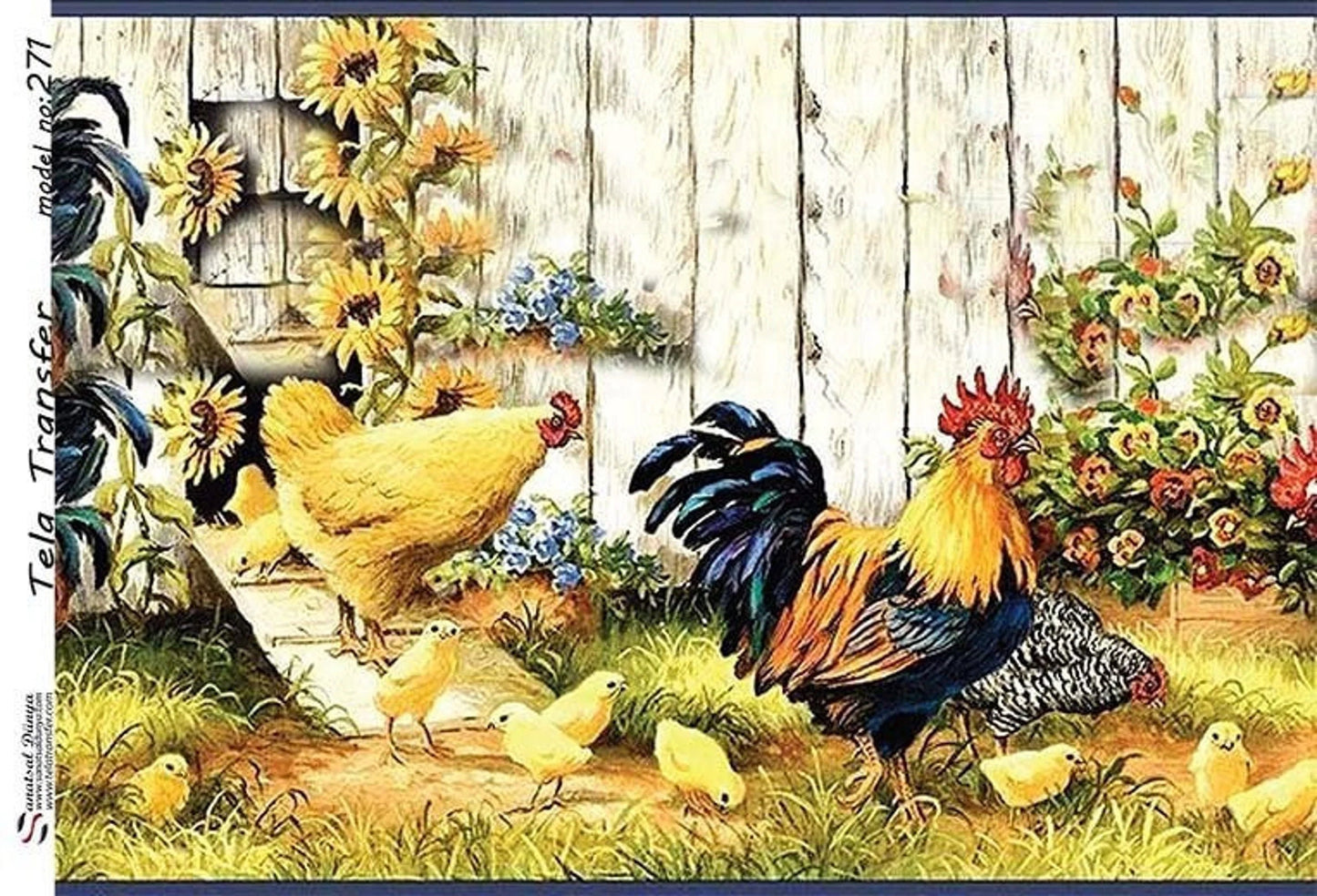 Chicken and Rooster - Decorative Decoupage Paper - for Furniture - Big Size Options [ Yellow White Black ]