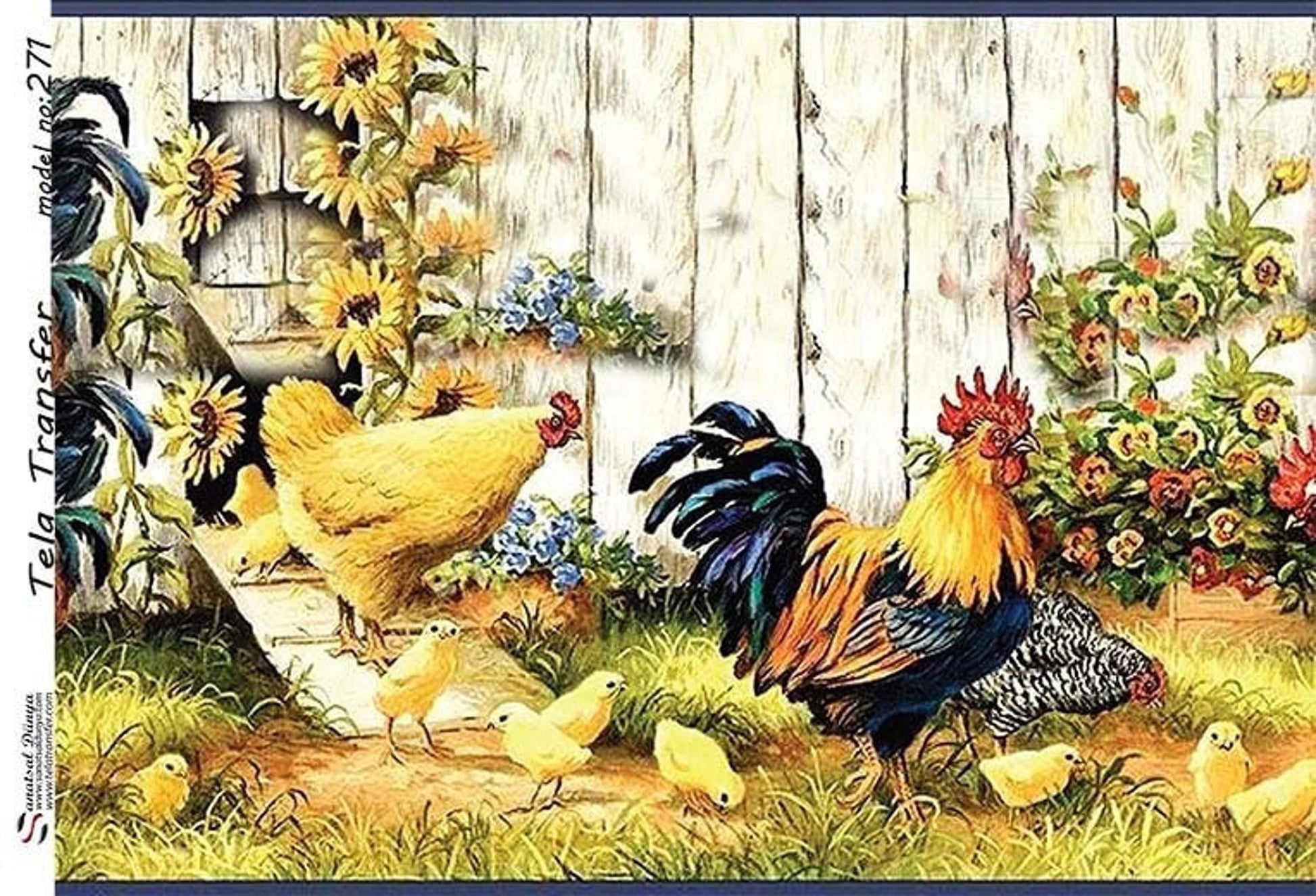 Chicken and Rooster - Decorative Decoupage Paper - for Furniture - Big Size Options [ Yellow White Black ]