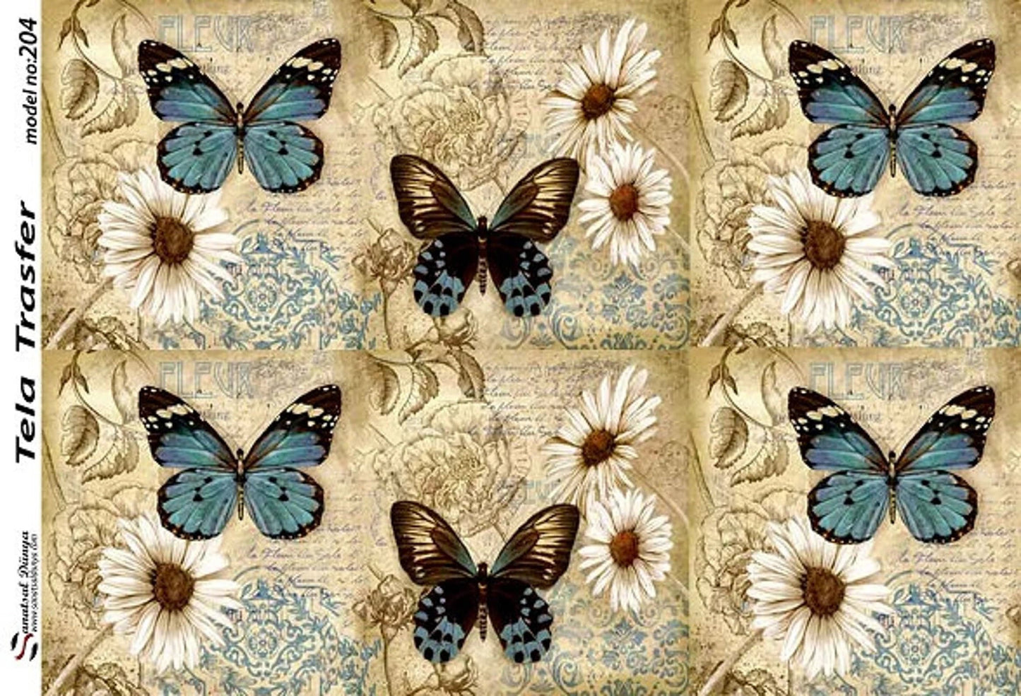 Butterfly - Decorative Decoupage Paper - for Furniture - Big Size Options [ Blue Brown Beige ]