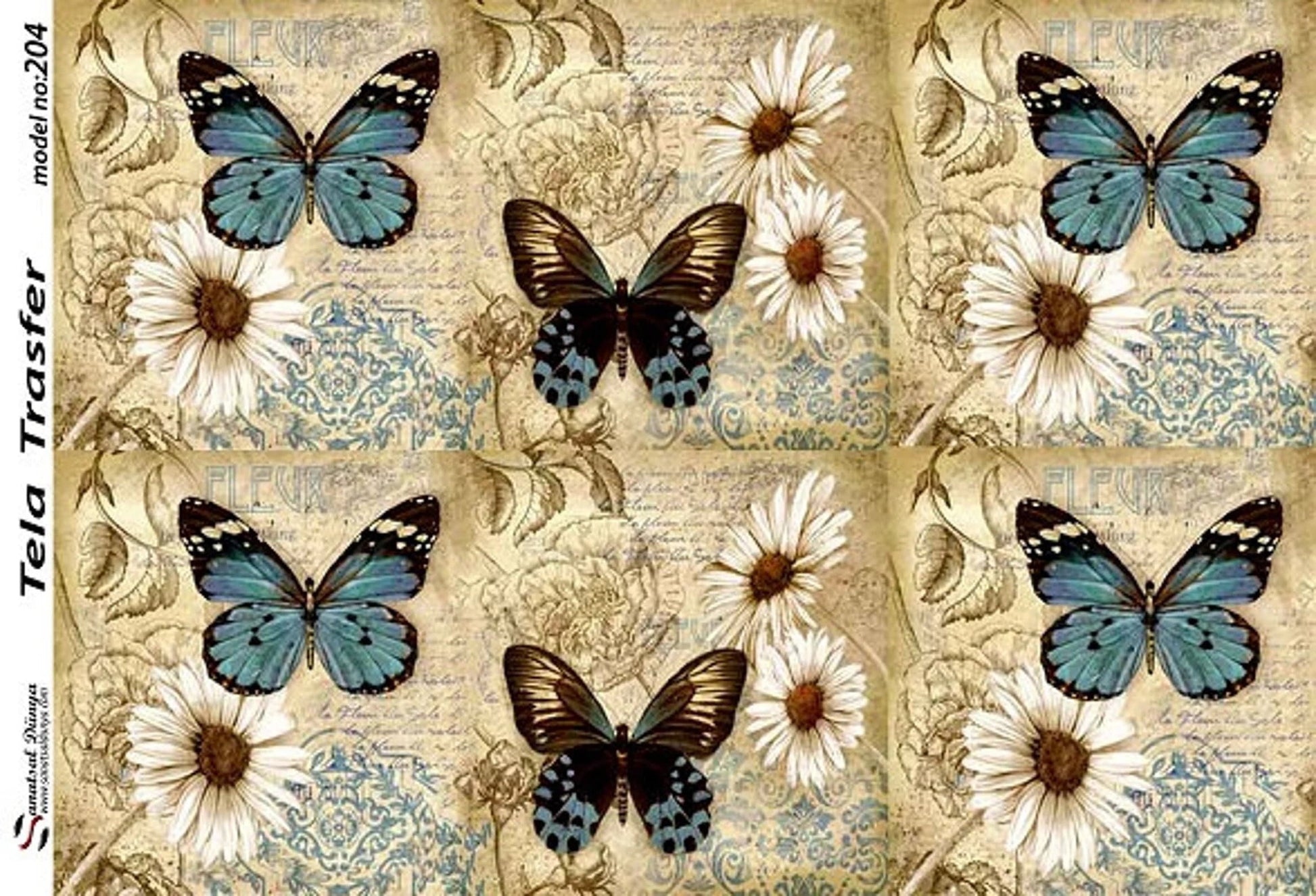Butterfly - Decorative Decoupage Paper - for Furniture - Big Size Options [ Blue Brown Beige ]
