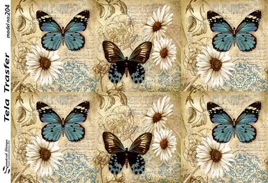 Butterfly - Decorative Decoupage Paper - for Furniture - Big Size Options [ Blue Brown Beige ]