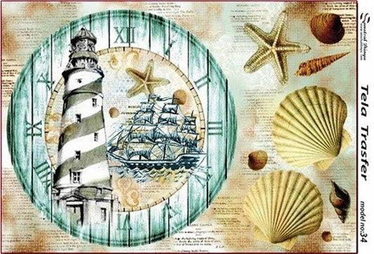 Vintage Sea Pattern - Decorative Decoupage Paper - for Furniture - 1 A3 Sheet [ Blue Yellow ]