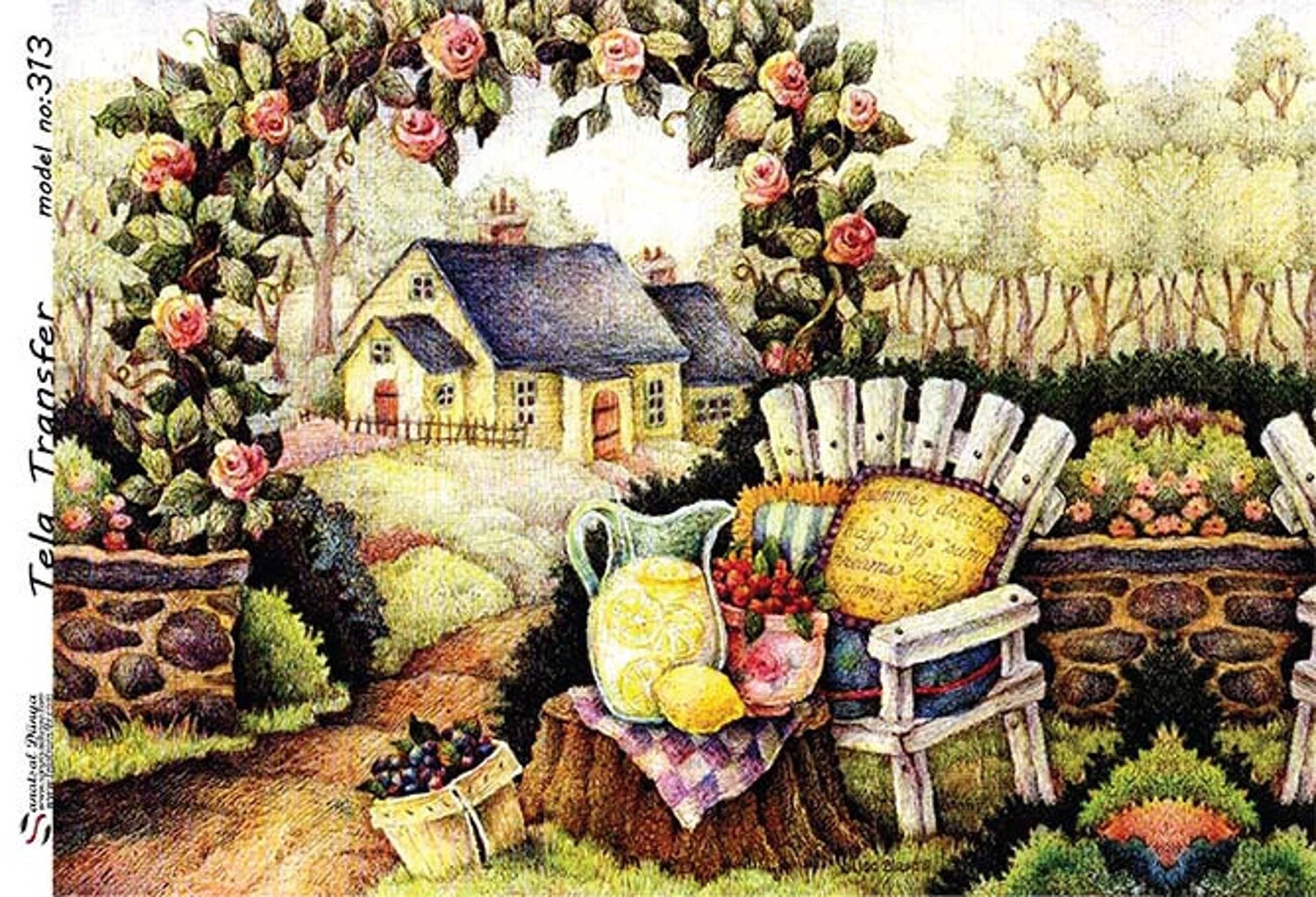 House Garden Lemonade - Decorative Decoupage Paper - for Furniture - Large Size Options [ Colorful ]