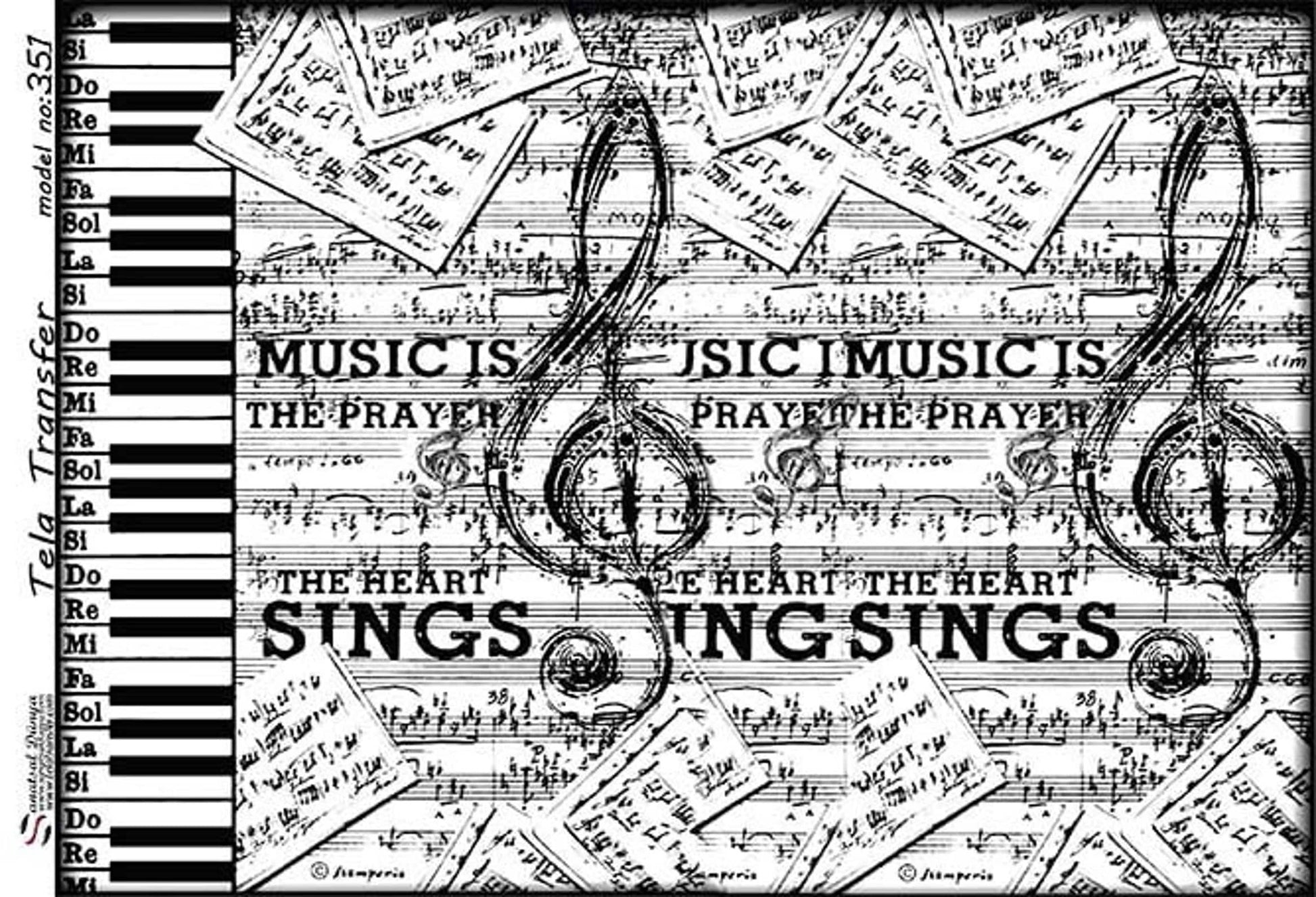 Piano Music - Decorative Decoupage Paper - for Furniture - 1 A3 Sheet [ Black White ]
