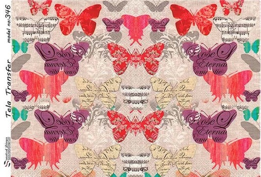 Butterfly Pattern - Decorative Decoupage Paper - for Furniture - 1 A3 Sheet [ Beige Purple Red Green ]