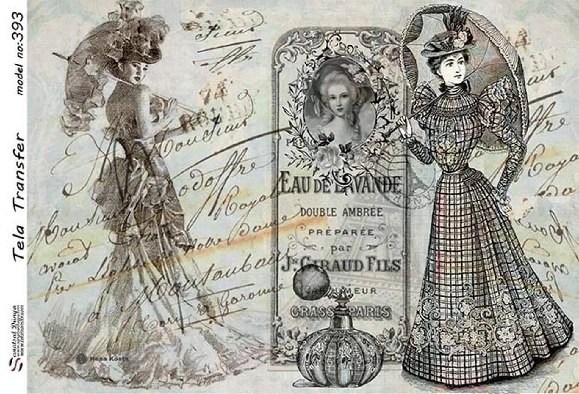 1890s Women's Fashion Vintage - Decorative Decoupage Paper - for Furniture - Big Size Options [ Gray White ]