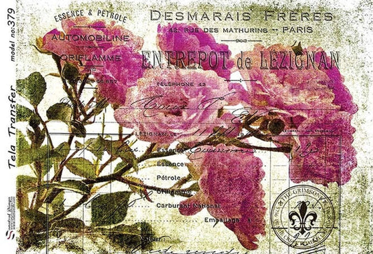 Vintage Pink Roses - Decorative Decoupage Paper - for Furniture - Large Size Options [ Pink Green ]