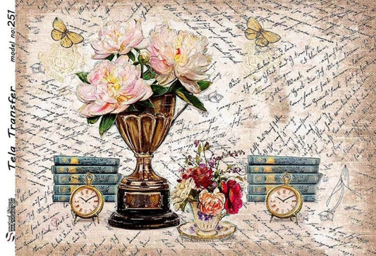 Vintage Floral Letter - Decorative Decoupage Paper - for Furniture - Large Size Options [ Pink Green Brown ]