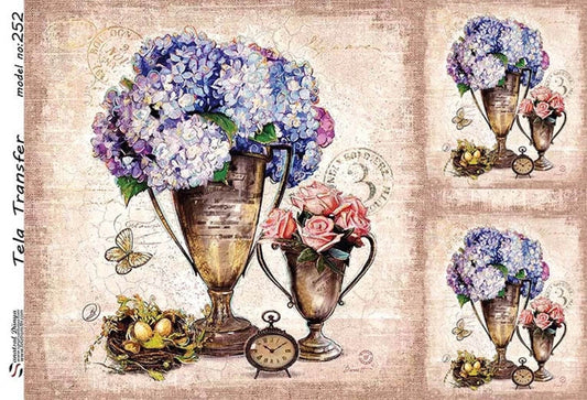 Vintage Floral - Decorative Decoupage Paper - for Furniture - Large Size Options [ Purple Pink Brown ]