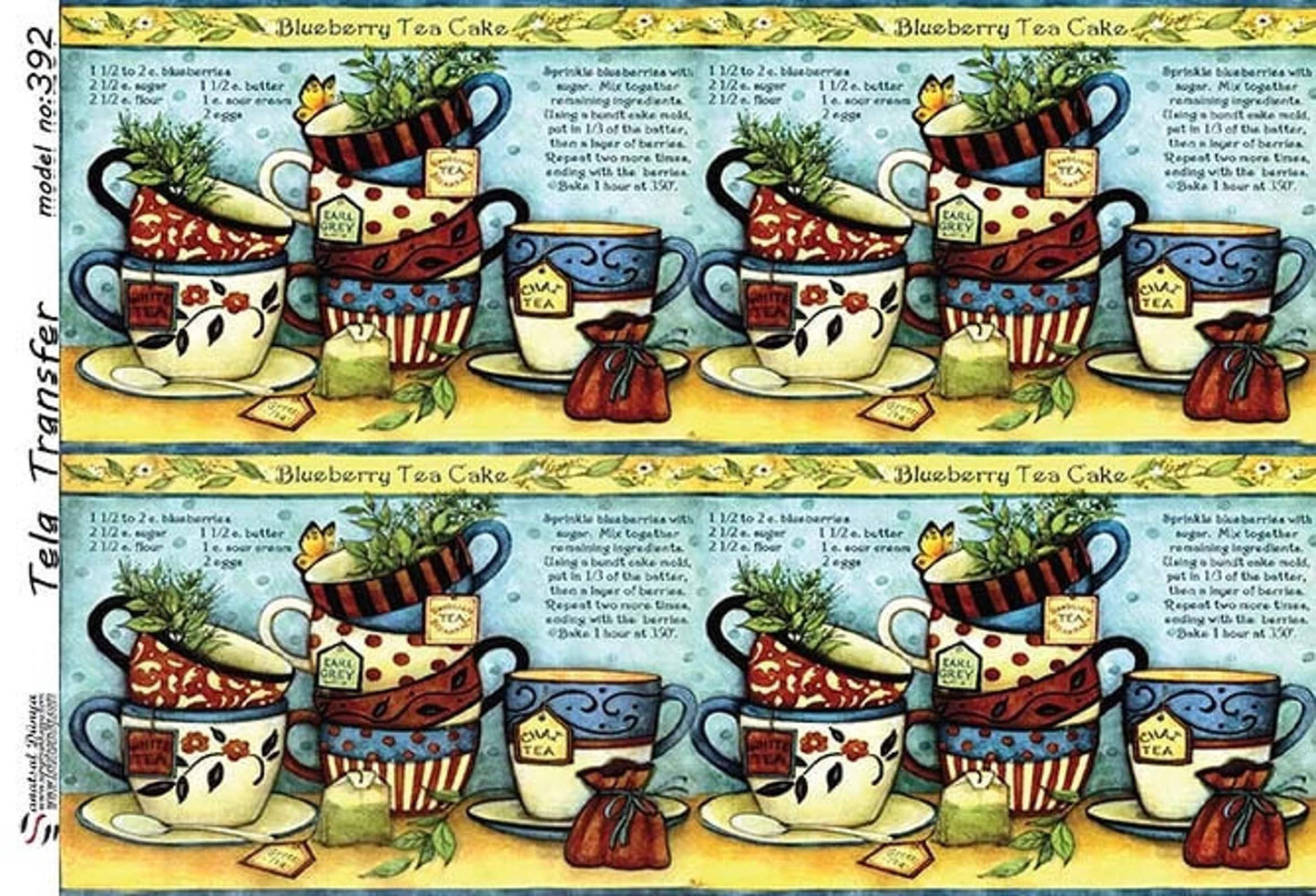 Kitchen Cups - Decorative Decoupage Paper - for Furniture - Large Size Options [ Blue Red Green Yellow ]