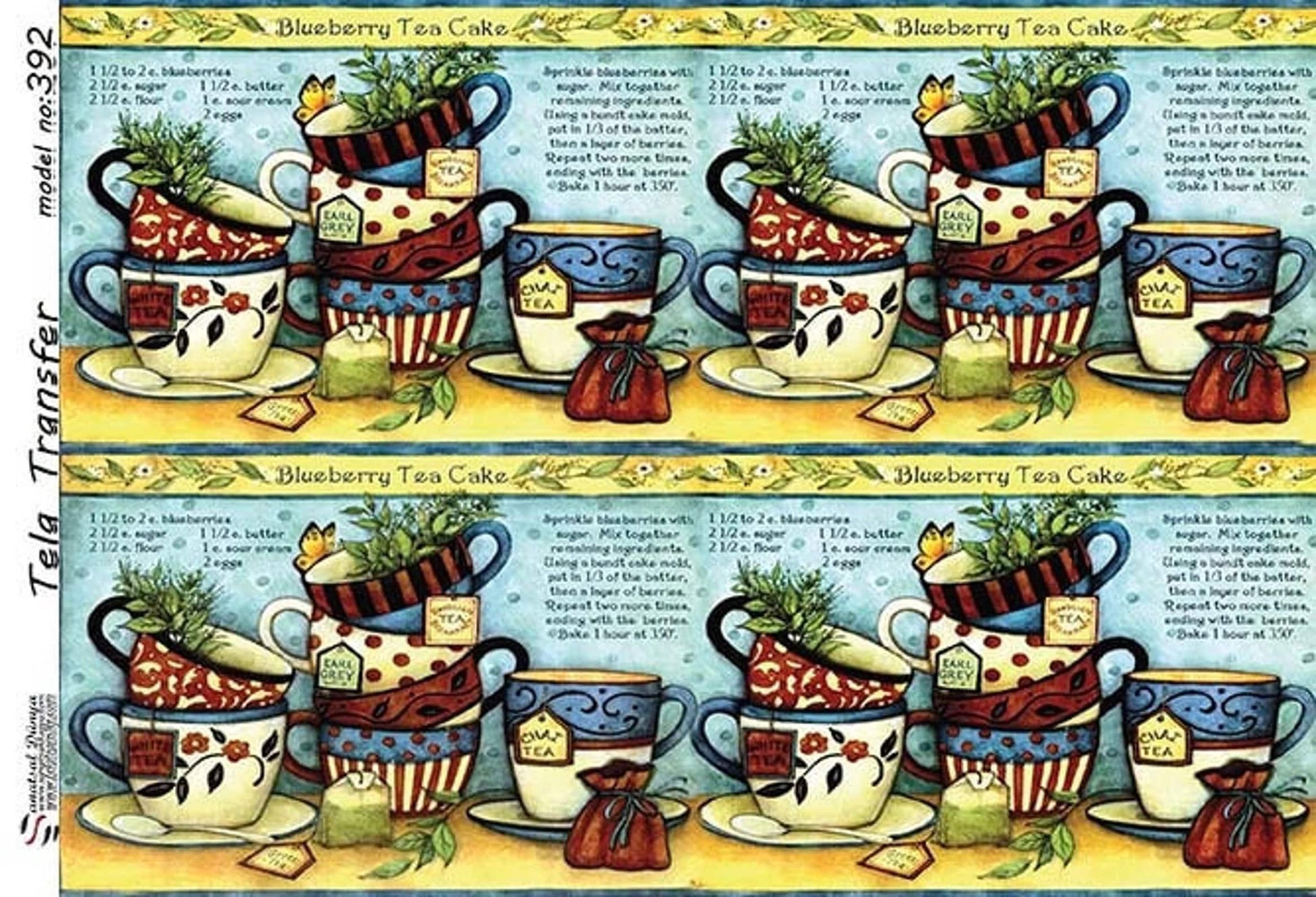 Kitchen Cups - Decorative Decoupage Paper - for Furniture - Large Size Options [ Blue Red Green Yellow ]