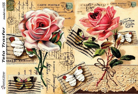 Vintage Pattern - Decorative Decoupage Paper - for Furniture - 1 A3 Sheet [ Brown Pink Black Yellow ]