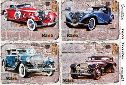 Vintage Car - Oldsmobile - Decorative Decoupage Paper - for Furniture - Big Size Options [ Brown Red Blue ]