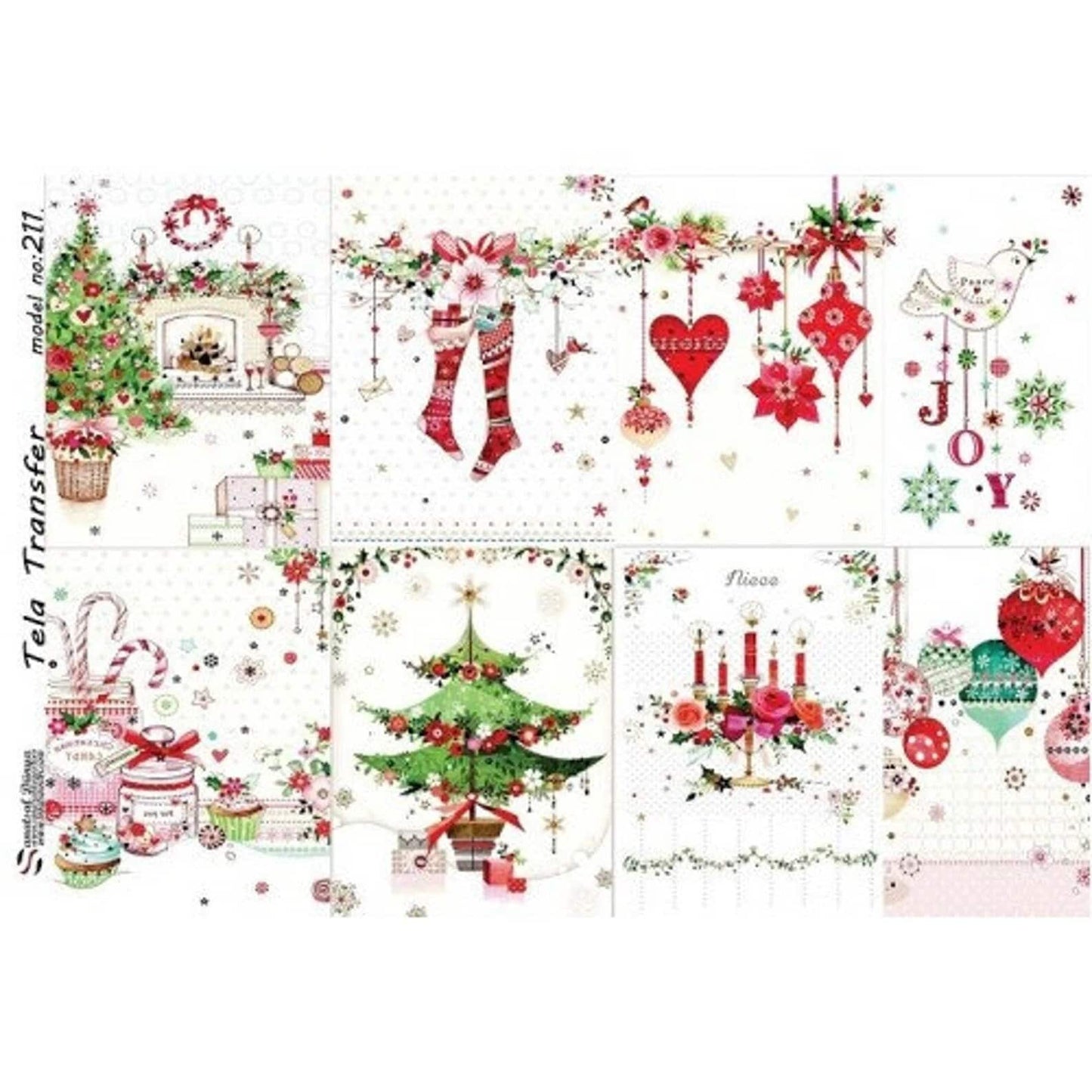 Christmas Decoration - Decorative Decoupage Paper - for Furniture - Large Size Options [ White Red Green ]