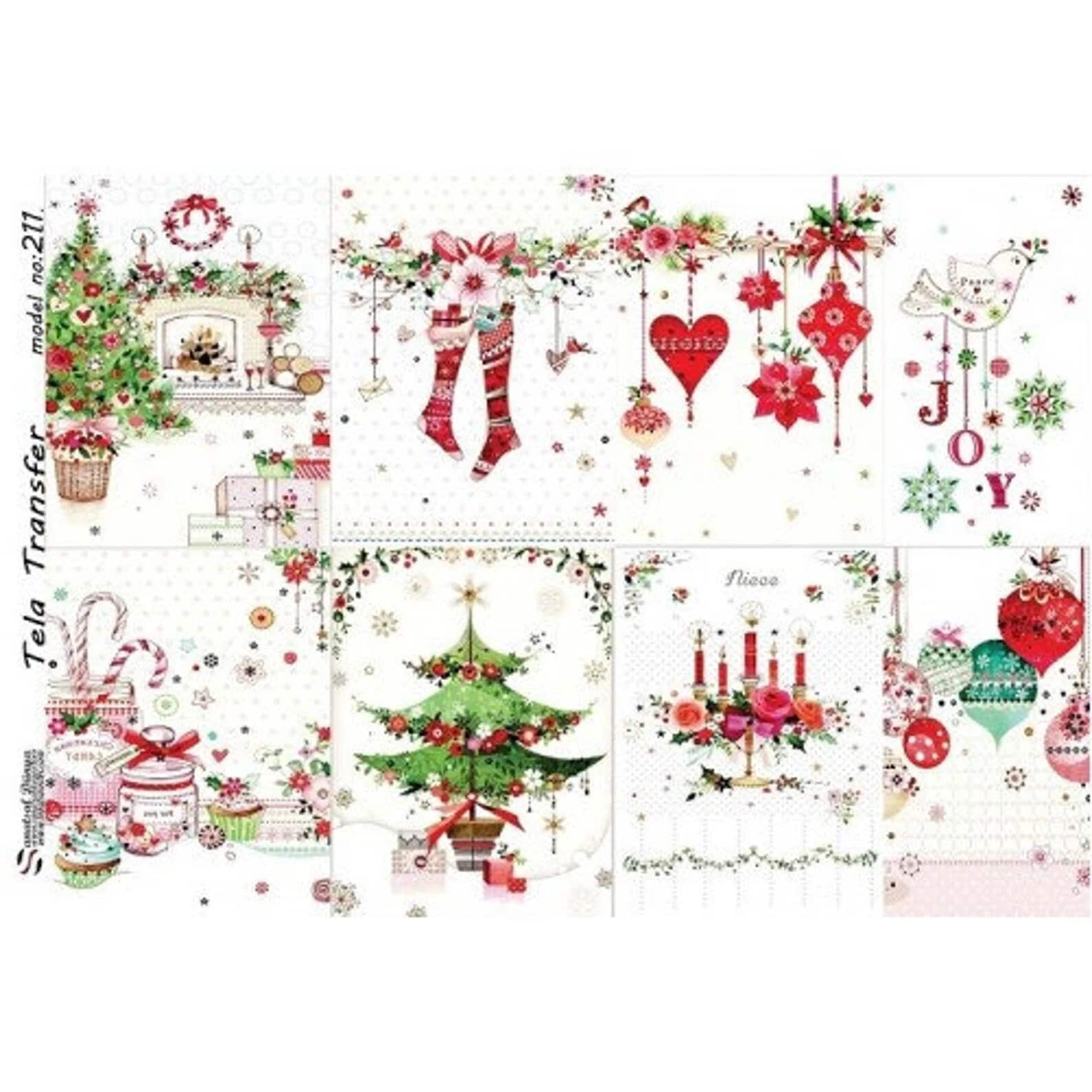 Christmas Decoration - Decorative Decoupage Paper - for Furniture - Large Size Options [ White Red Green ]
