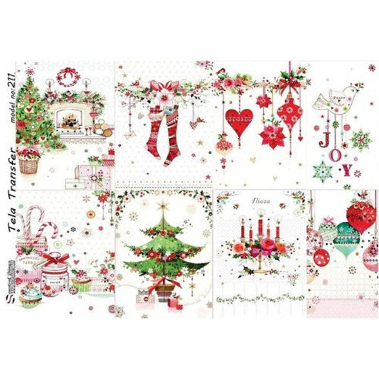 Christmas Decoration - Decorative Decoupage Paper - for Furniture - Large Size Options [ White Red Green ]