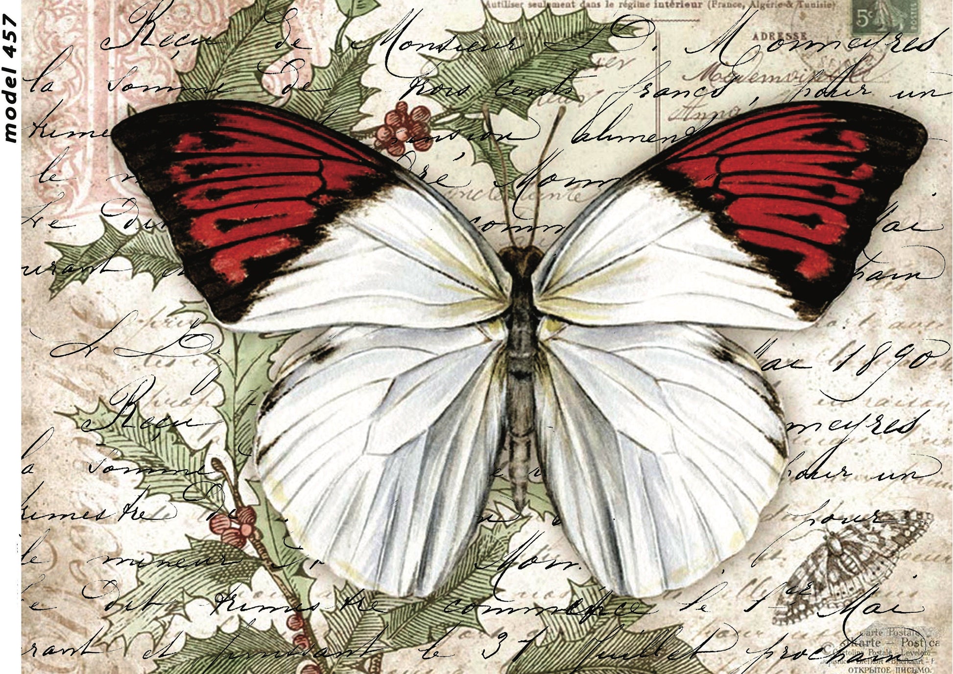 White Butterfly - Decorative Decoupage Paper - Mulberry Tissue - Paper for Renovation - 1 A3 Sheet