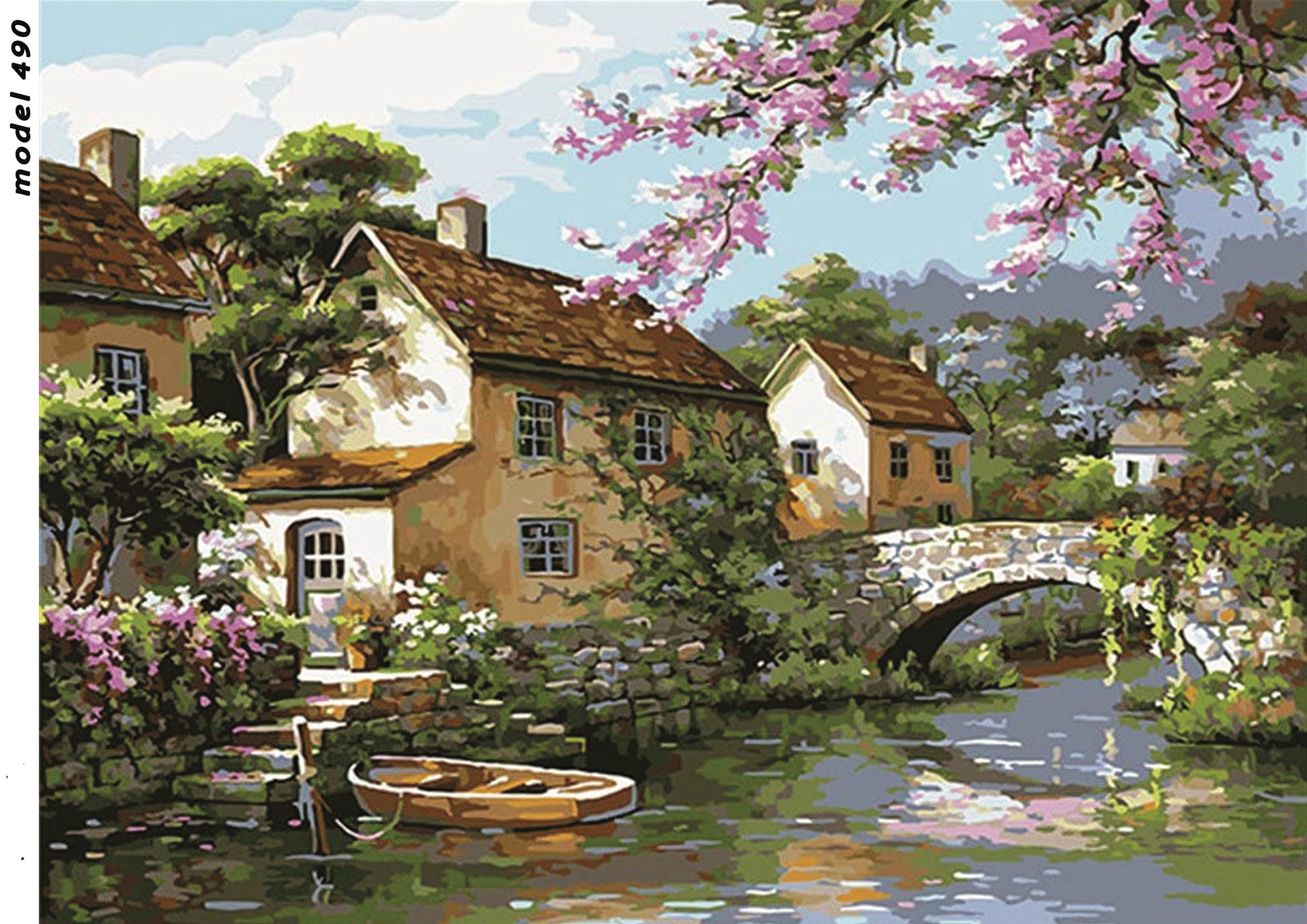 River - House - Watercolor - Decorative Decoupage Paper - Paper for Renovation - Big Size Options