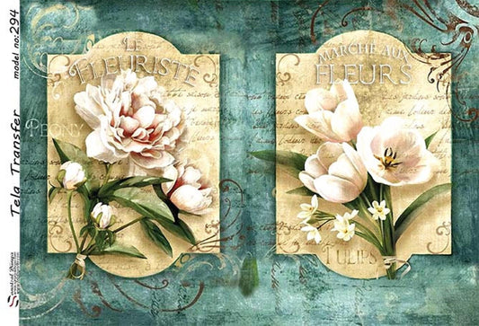 Vintage Floral Pattern - Decorative Decoupage Paper - for Furniture - Large Size Options [ Green White Yellow ]