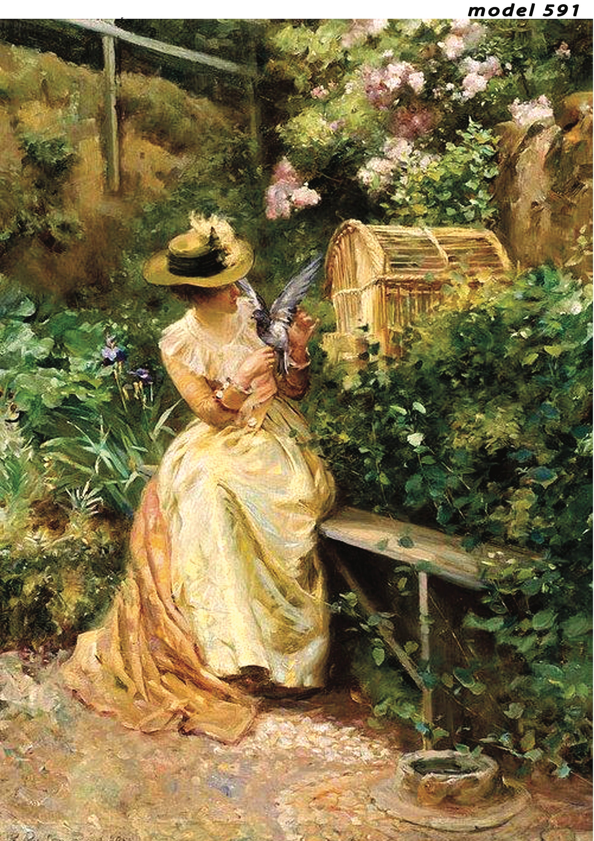 Lady with Hat - Pigeon - Flowers - Decorative Decoupage Paper - Mulberry Tissue - Big Size Options