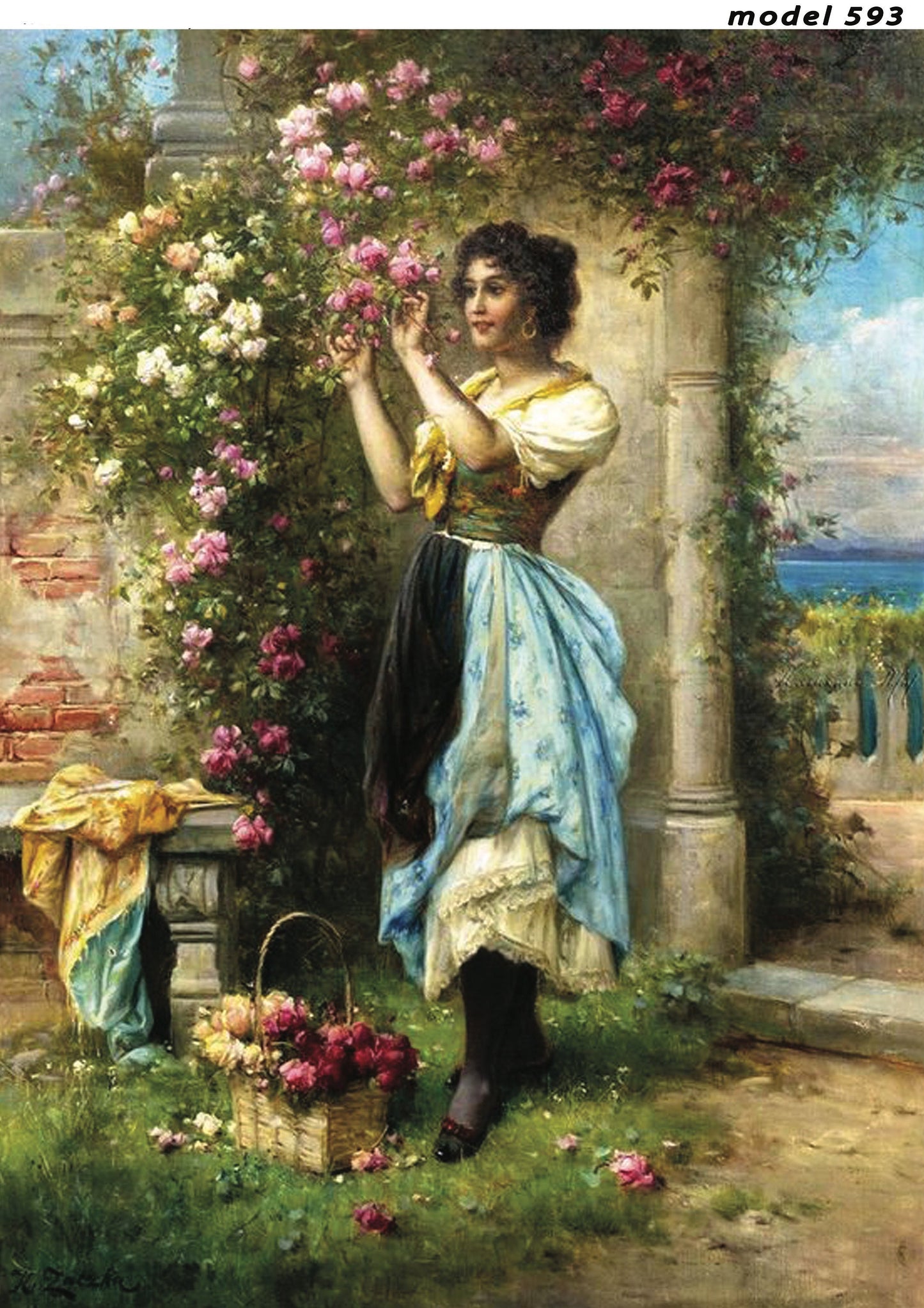 Women with Flowers - Garden - Wicker Basket - Decoupage Paper for Furniture - Mulberry Tissue - Big Size Options