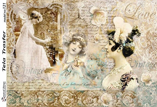Vintage Pattern - Decorative Decoupage Paper - for Furniture - Large Size Options [ Brown Green White ]