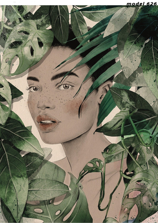 Woman Portrait - Jungle - Tropical - Decorative Decoupage Paper - Rice Paper for Decoupage - Mulberry Tissue - Big Size Options