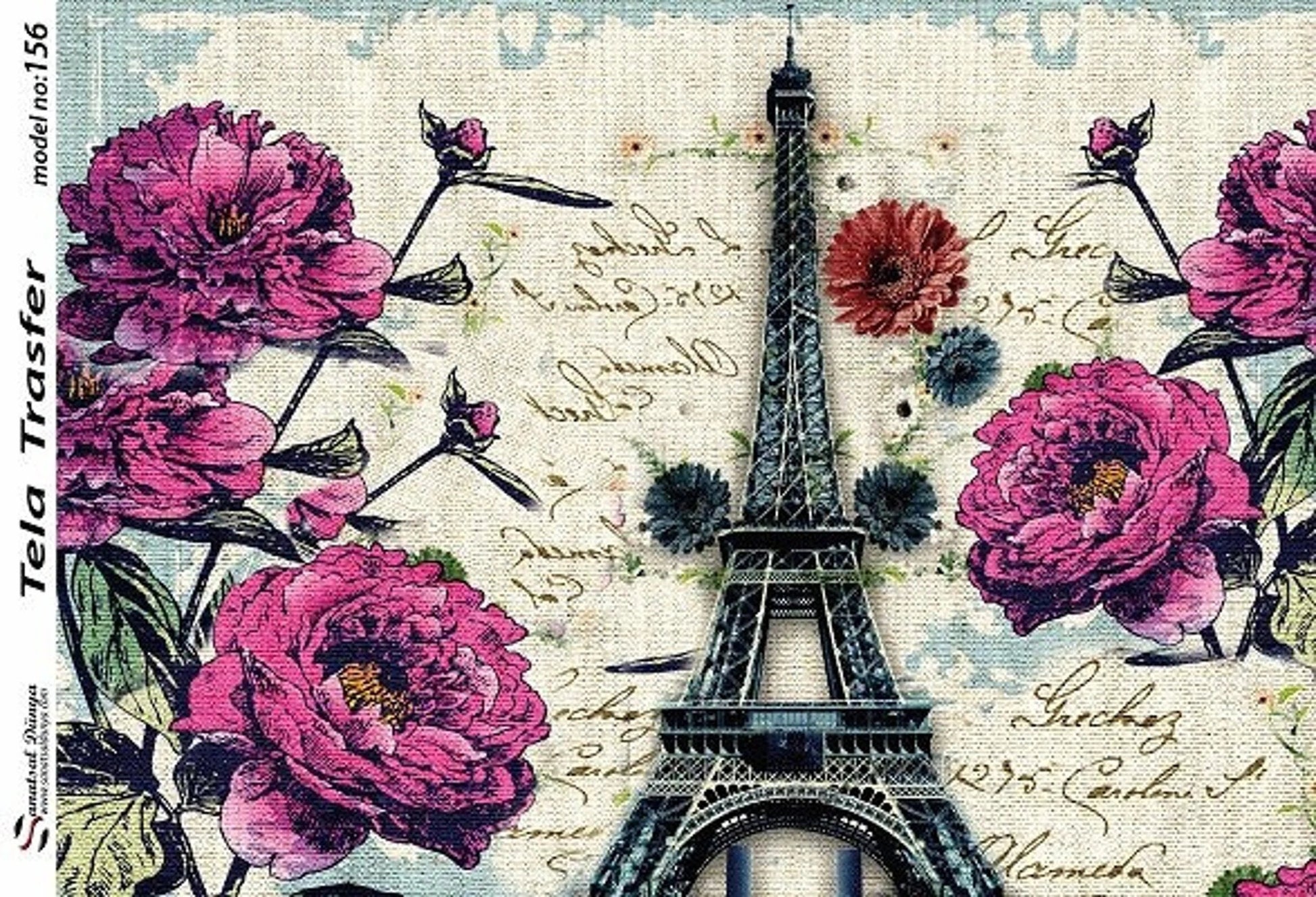 Floral Pattern - Decorative Decoupage Paper - for Furniture - Large Size Options [ Black Pink Red White ]