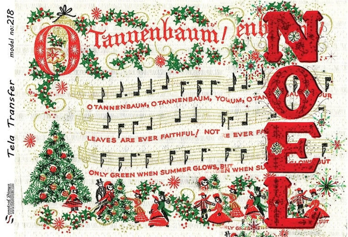Christmas Noel Song - Decorative Decoupage Paper - Rice Paper for Furniture [ White Red Green ]