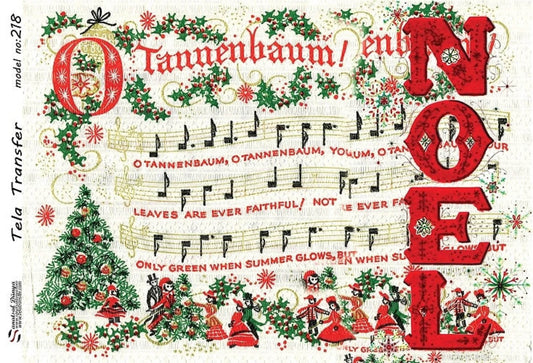 Christmas Noel Song - Decorative Decoupage Paper - Rice Paper for Furniture [ White Red Green ]