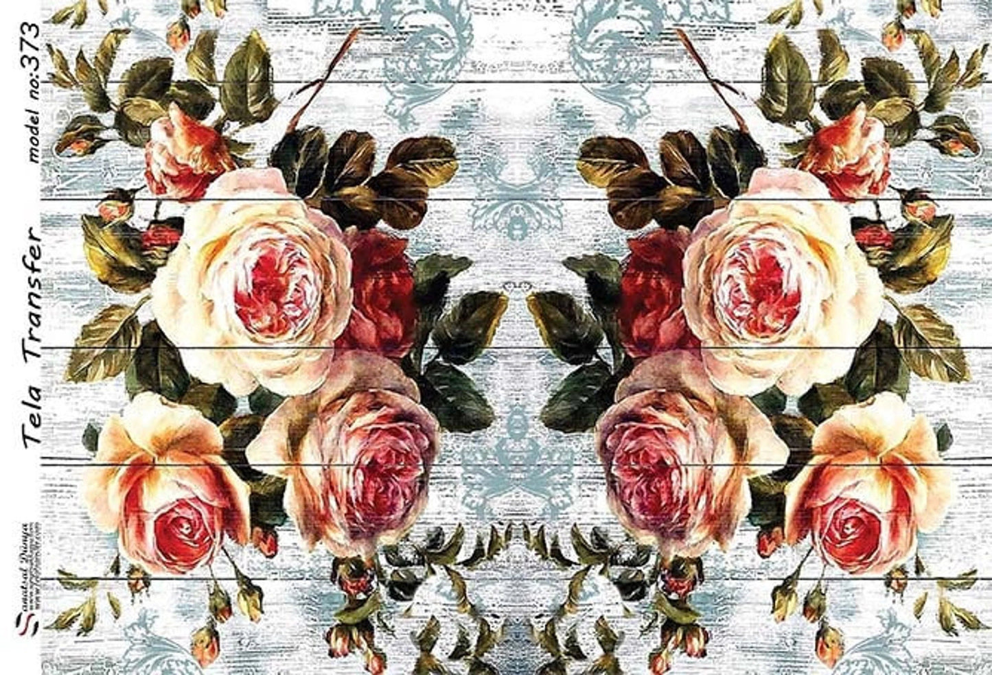 Floral Roses Pattern - Decorative Decoupage Paper - for Furniture - 1 A3 Sheet [ Light Pink Green White ]