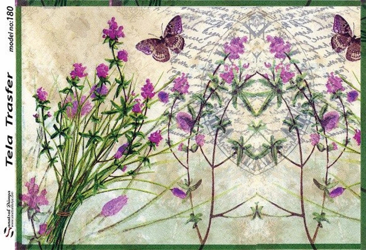 Floral - Decorative Decoupage Paper - for Furniture - Large Size Options [ Green Purple ]