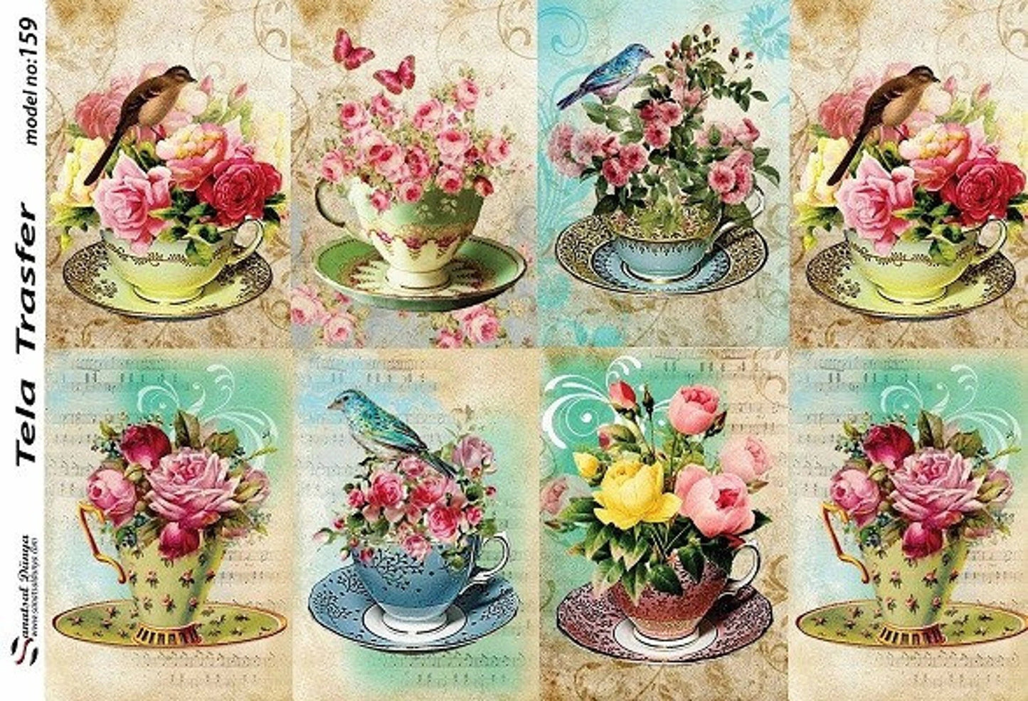 Floral Pattern - Decorative Decoupage Paper - for Furniture - Large Size Options [ Colorful ]