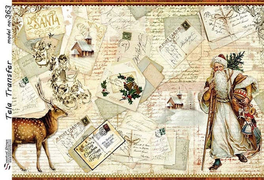 Christmas Santa Caribou - Decorative Decoupage Paper - for Furniture - Large Size Options [ Green White Red ]